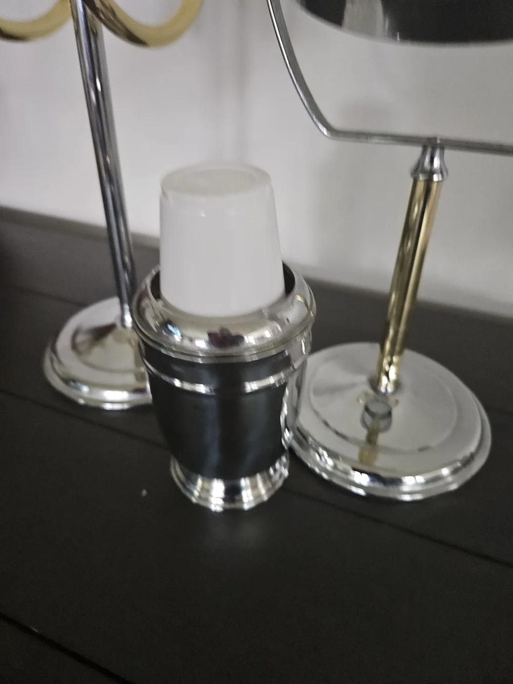 Chrome and Gold Double-Tone Vanity Set with Round Mirror